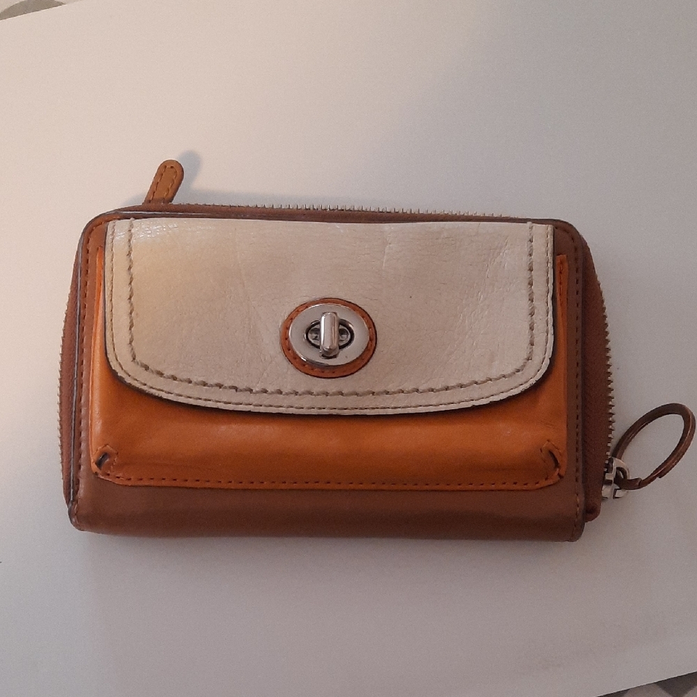 Brown and Cream Women's Wallet